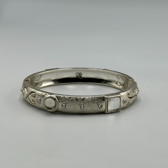 Brighton Bangle Bracelet Silver Tone Life's Pleasures Hammered Crystal Accents - Picture 4 of 14